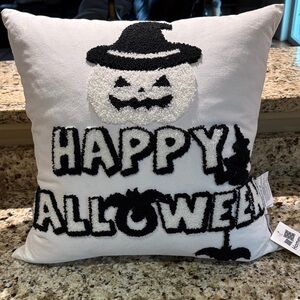 Spooky Halloween Pillow with Black and White Design
